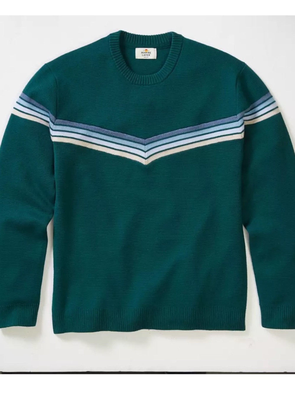 NEW⭐️Marine Layer Men's Chevron Varsity Crew Sweater green cool stripe $168